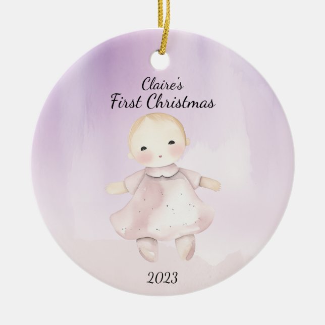 Baby's First Christmas  Baby Doll - Personalized Ceramic Ornament (Front)