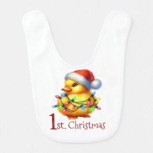 Baby's First Christmas Baby Duck Santa Hat Lights Baby Bib