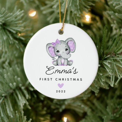 Babys First Christmas Baby Girl Elephant Ceramic Ornament