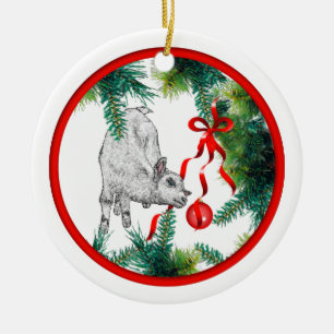 Baby's First Christmas Baby Goat Ceramic Ornament