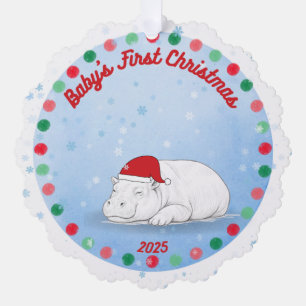 -Baby's First Christmas -Baby Hippo Paper Ornament Card