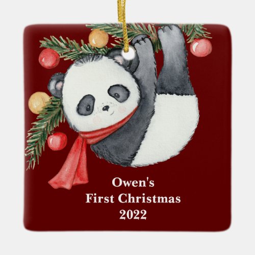 Babys First Christmas Baby Panda Bear Ceramic Orn Ceramic Ornament