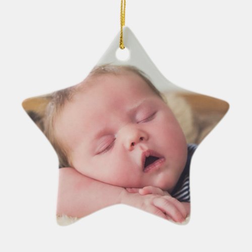 Babys First Christmas Baby Photo Blue Christmas Ceramic Ornament