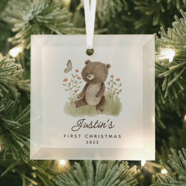 Baby's First Christmas Bear Glass Ornament (Insitu)