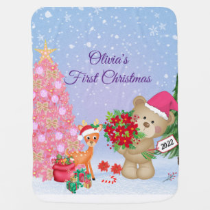 Baby's First Christmas Bear Personalized  Baby Blanket