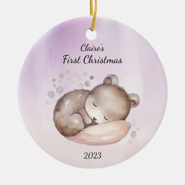 Baby's First Christmas Bear Personalized Ceramic Ornament (Front)
