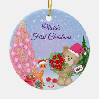 Baby's First Christmas Bear Personalized Ceramic Ornament