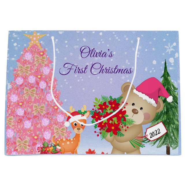 Baby's First Christmas Bear Personalized    Large Gift Bag (Front)