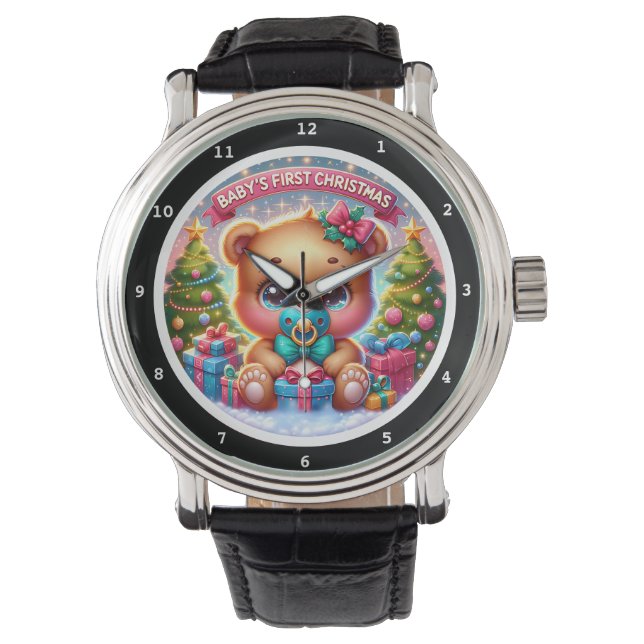 Baby's First Christmas Bear with Gifts on a  Watch (Front)