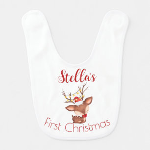 Baby's first Christmas bib with cute deer
