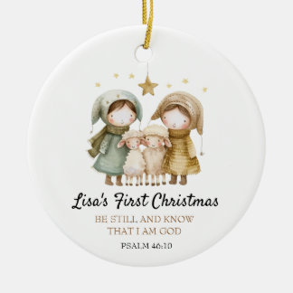 Baby's First Christmas Bible Verse Lamb Shepherd Ceramic Ornament