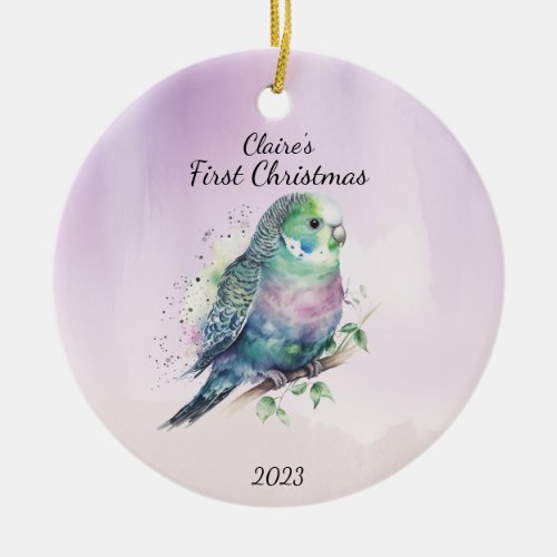 Babys First Christmas Bird Personalized Ceramic Ornament