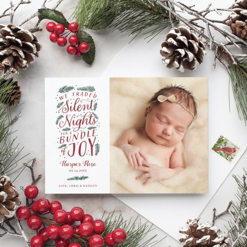 Babys First Christmas Birth Announcement Holiday 