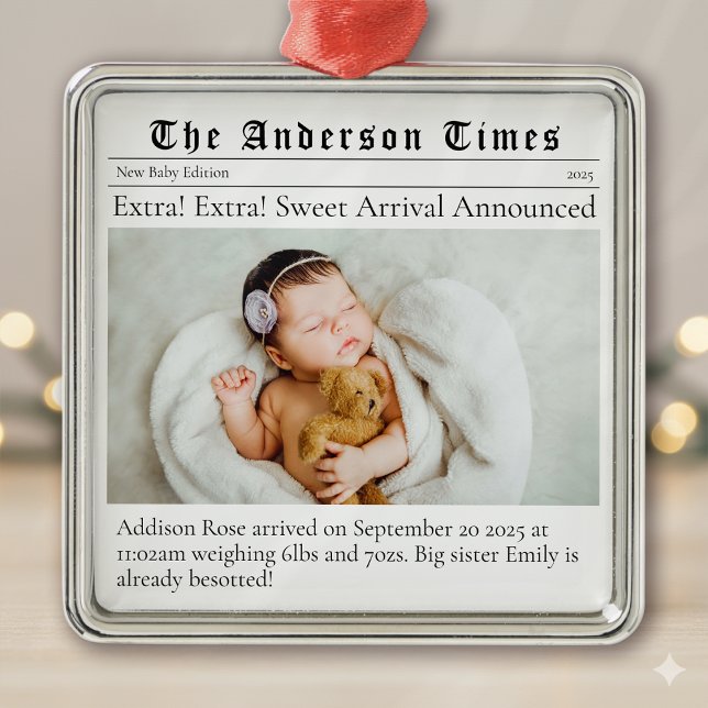 Baby's First Christmas Birth Announcement Metal Ornament (Creator Uploaded)