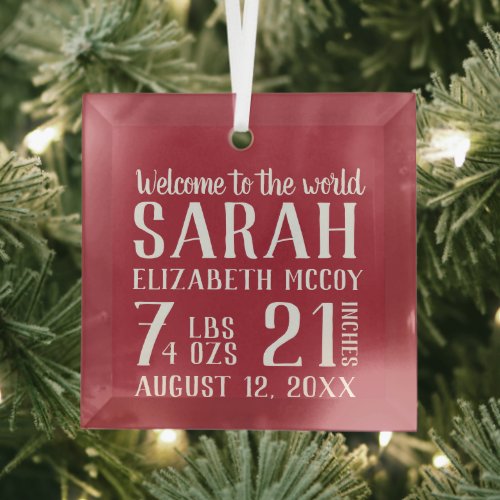 Babys First Christmas Birth Stat  Glass Ornament