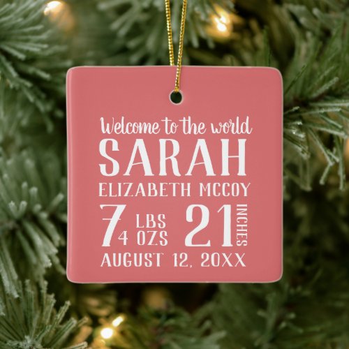 Babys First Christmas Birth Stat Photo Ceramic Ornament