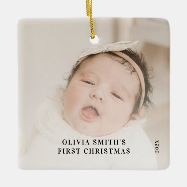 Babys First Christmas  Birth Stats Announcement  C Ceramic Ornament (Front)