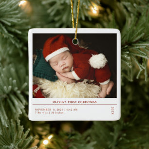 Babys First Christmas  Birth Stats Announcement Ceramic Ornament