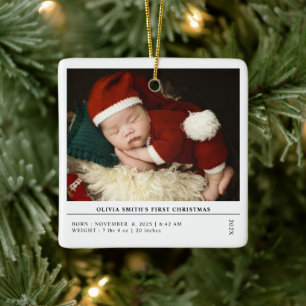 Babys First Christmas  Birth Stats Announcement Ceramic Ornament