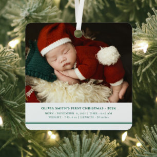 Babys First Christmas Birth Stats Announcement Metal Ornament