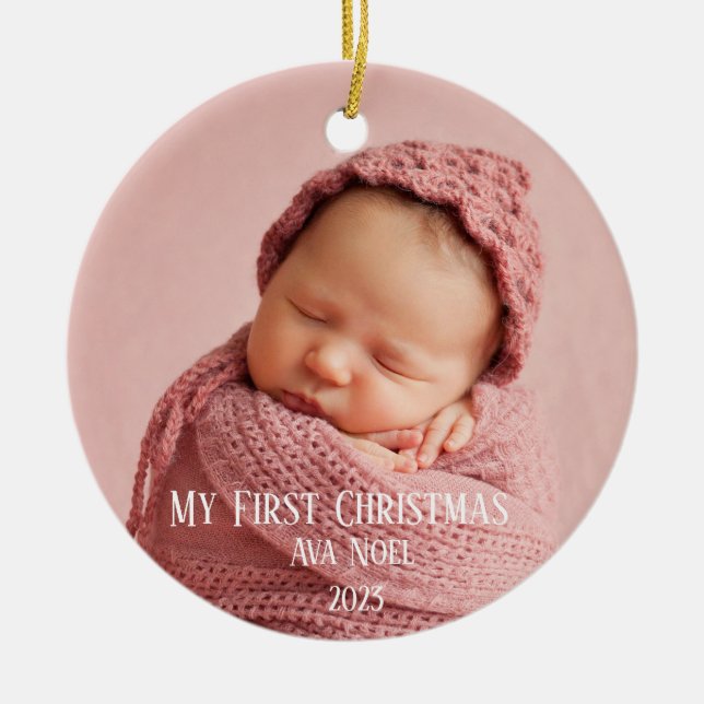 Baby's First Christmas Birth Stats Christmas Tree Ceramic Ornament (Front)