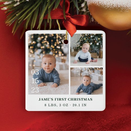 Babys First Christmas Birth Stats Photo Gallery Ceramic Ornament