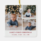 Baby's First Christmas Birth Stats Photo Gallery Ceramic Ornament (Front)
