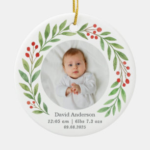 Baby's First Christmas Birth Stats Photo Keepsake Ceramic Ornament