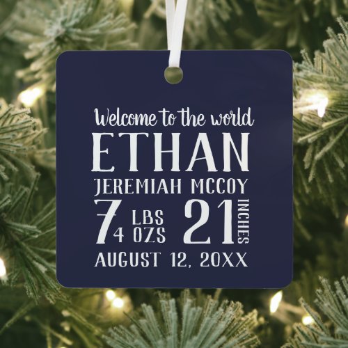 Babys First Christmas Birth Stats Photo  Metal Ornament