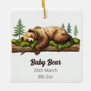Baby's First Christmas Birth Stats   Sleeping Bear Ceramic Ornament