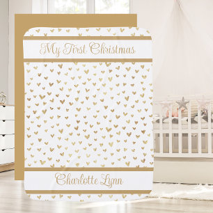 Baby's First Christmas Blanket with Gold Hearts
