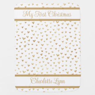 Baby's First Christmas Blanket with Gold Hearts