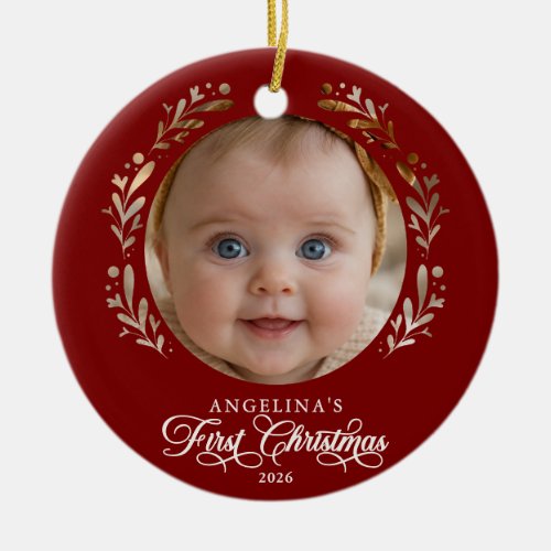 Baby's First Christmas Botanical Papercut Ceramic Ornament