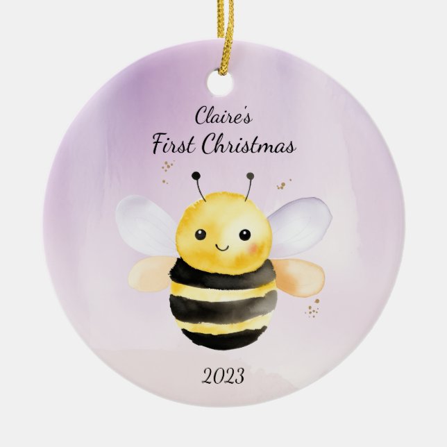 Baby's First Christmas Bumble Bee Personalized Ceramic Ornament (Front)
