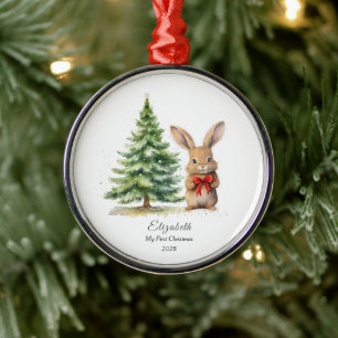 Baby's First Christmas Bunny Personalized Metal Ornament