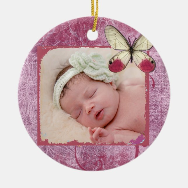 Baby's First Christmas Burgundy Butterfly Ornament (Front)
