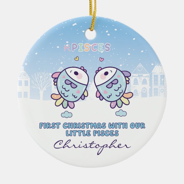 Baby's First Christmas by Zodiac Sign Personalized Ceramic Ornament (Front)