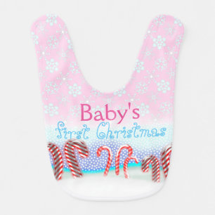 Baby's First Christmas Candy Cane Forest Baby Bib
