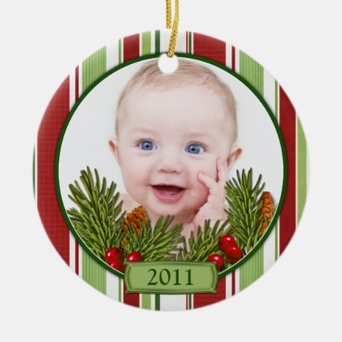 Babys First Christmas Candy Stripes Ceramic Ornament