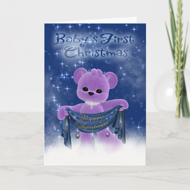 Baby's First Christmas Card With Cute Little Bear (Front)