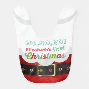 Baby's First Christmas Cartoon Santa Claus Suit Ho Baby Bib