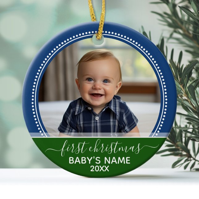 Babys First Christmas Ceramic Ornament (Personalized ceramic photo ornament)