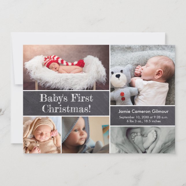 Baby's first Christmas Chalkboard Photo collage  Invitation (Front)