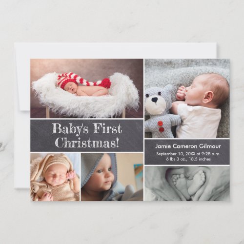 Babys first Christmas Chalkboard Photo collage  Invitation