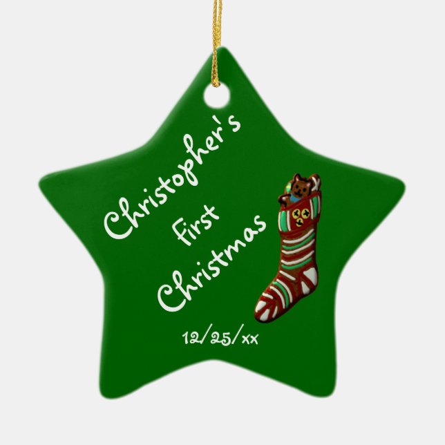 "Baby's First Christmas" - Christmas Stocking Ceramic Ornament (Front)