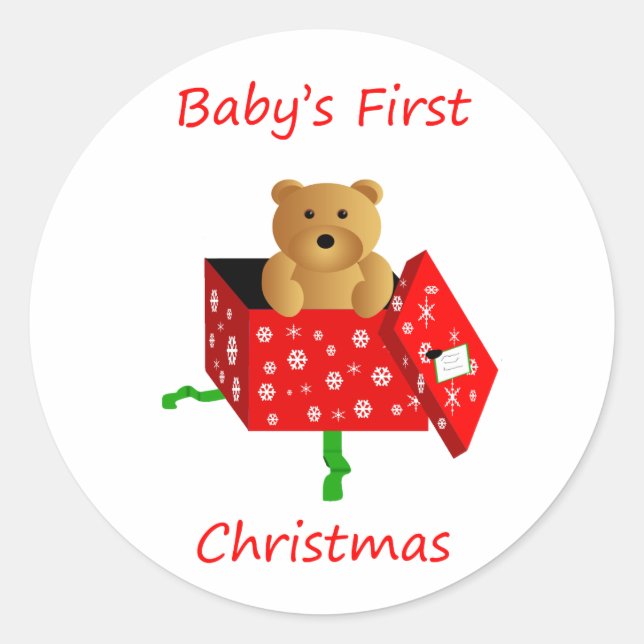 Baby's First Christmas Classic Round Sticker (Front)