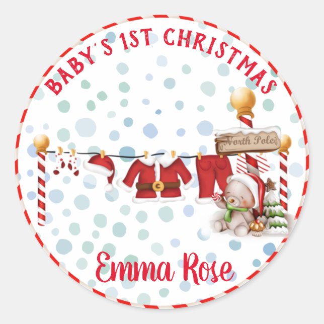 Baby's first christmas classic round sticker (Front)