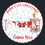 Baby's first christmas classic round sticker<br><div class="desc">Baby's first christmas stickers</div>