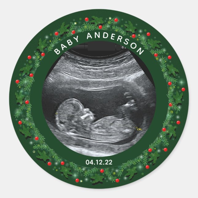 Baby's First Christmas Classic Round Sticker (Front)