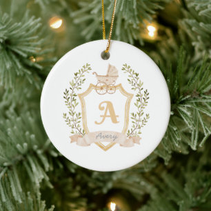 Baby's First Christmas   Crest Monogram Ceramic Ornament